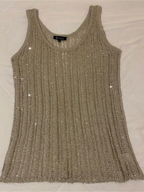 SISTERS Metallic Silver Sequin Open Knit Tank Top Medium